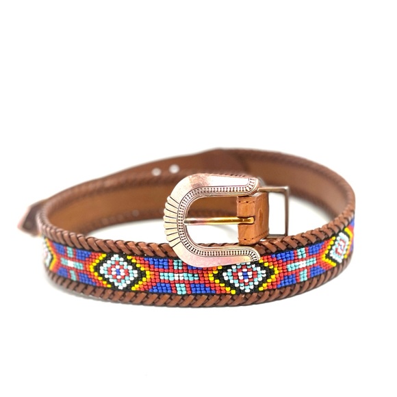 Accessories - Vintage Southwest Beaded Leather Belt